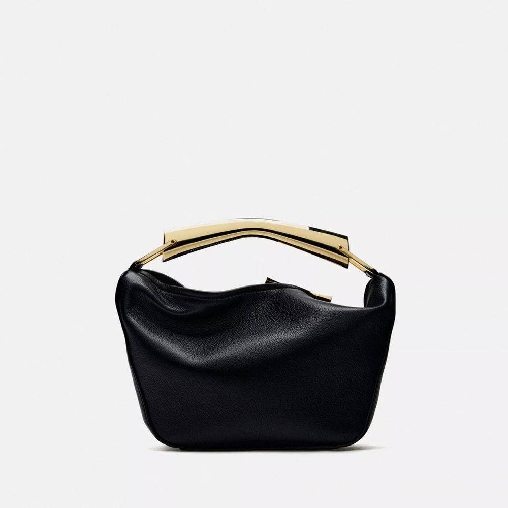Metal Handle Black Bucket Bag